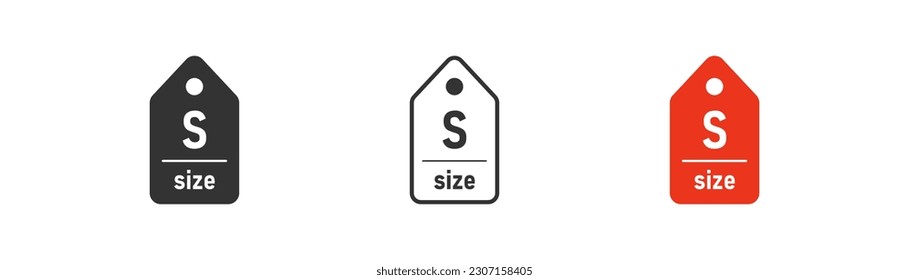 Icono de tamaño de etiqueta S en el fondo de la luz. Símbolo de ropa. Criterio de medición, compra, etiqueta de coagulación. Contorno, plano y de color. Diseño plano. Ilustración vectorial.