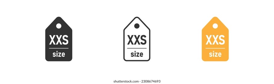 Label size XXS icon on light background. Clothes symbol. Measurement standart, shopping, laundry. Outline, flat and colored style. Flat design. Vector illustration.