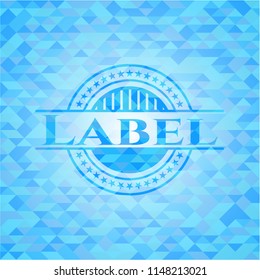 Label sky blue emblem with triangle mosaic background