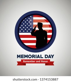 label with soldier and usa flag to memorial day