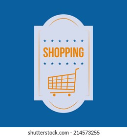 a label with some stars, text and an orange silhouette of a shopping cart