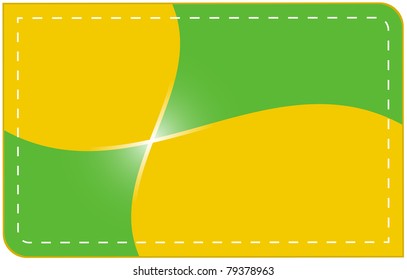 Label is split into four parts green and yellow sewn along the edge of a white stitch