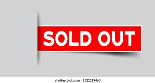 Label square red sticker in word sold out that insert under gray background (vector)