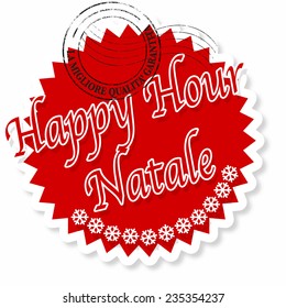 label stamp with italian text happy hour natale on vector illustration
