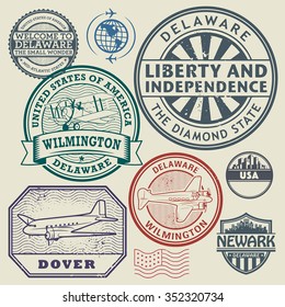 Label or stamp set with names of Delaware cities, vector illustration