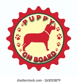 label stamp with text puppy on board , on vector illustration
