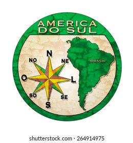 label stamp with text south america ( america do sul on brazilian language)  on vector illustration