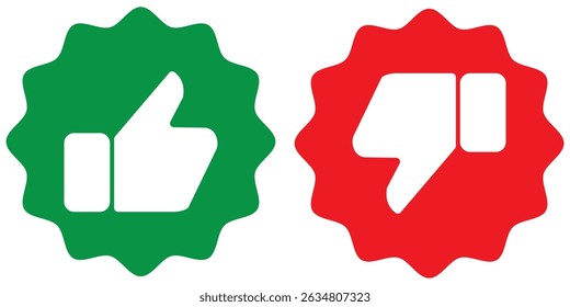 Label, stamp, Thumbs up and thumbs up flat icon. I like it and I don't like it. Do's and Don'ts. Good and bad choice labels. Like dislike icon set. Thumb up down vector icon. Achievement badge icon.