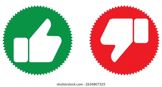 Label, stamp, Thumbs up and thumbs up flat icon. I like it and I don't like it. Do's and Don'ts. Good and bad choice labels. Like dislike icon set. Thumb up down vector icon. Achievement badge icon.