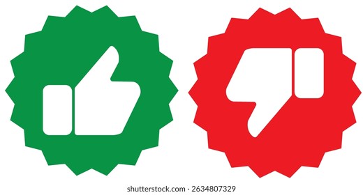 Label, stamp, Thumbs up and thumbs up flat icon. I like it and I don't like it. Do's and Don'ts. Good and bad choice labels. Like dislike icon set. Thumb up down vector icon. Achievement badge icon.