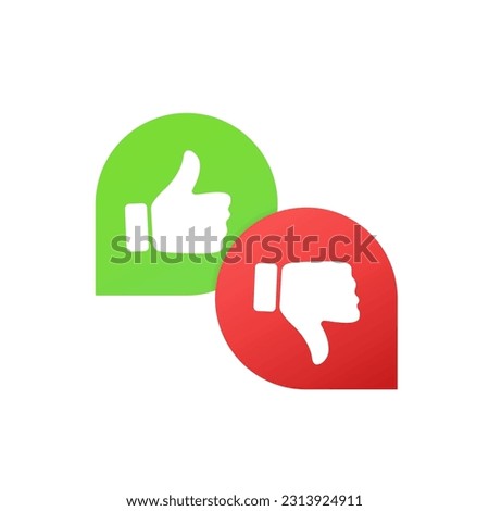 Label, stamp, Thumbs up and thumbs up flat icon. I like it and I don't like it. Do's and Don'ts. Good and bad choice labels. Vote web buttons with with man hand. Vector illustration