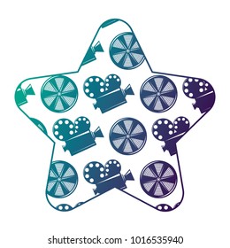 label star with movie camera projector and reel film