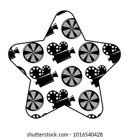 label star with movie camera projector and reel film
