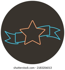 Label star two color icon outline on dark brown round background.