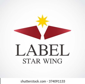 Label star of wing shine abstract vector and logo design or template badge elegant business icon of company identity symbol concept