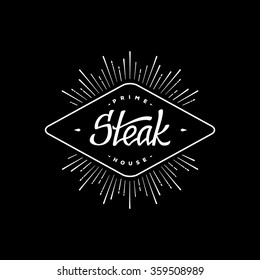 Label steak with hand lettering. Retro design. Starburst.