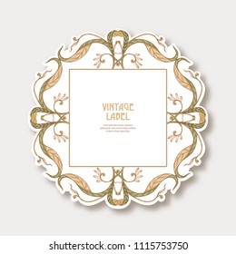 Label, sticker in art nouveau style Isolated on white background.. Label for products or cosmetics. Vintage, old, retro style. Stock vector illustration.