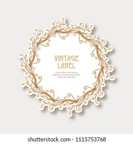 Label, sticker in art nouveau style Isolated on white background.. Label for products or cosmetics. Vintage, old, retro style. Stock vector illustration.