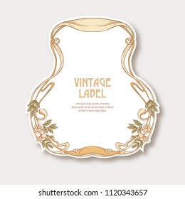 Label, sticker in art nouveau style Isolated on white background.. Label for products or cosmetics. Vintage, old, retro style. Stock vector illustration.