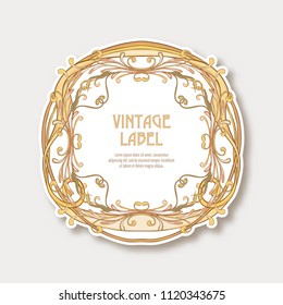 Label, sticker in art nouveau style Isolated on white background.. Label for products or cosmetics. Vintage, old, retro style. Stock vector illustration.