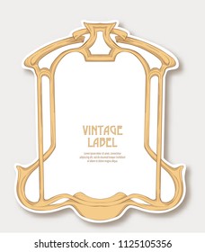 Label, sticker in art nouveau style Isolated on white background.. Label for products or cosmetics. Vintage, old, retro style. Stock vector illustration.