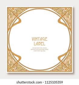 Label, sticker in art nouveau style Isolated on white background.. Label for products or cosmetics. Vintage, old, retro style. Stock vector illustration.