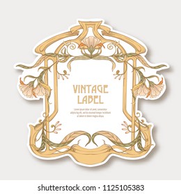 Label, sticker in art nouveau style Isolated on white background.. Label for products or cosmetics. Vintage, old, retro style. Stock vector illustration.