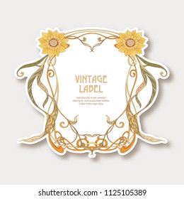 Label, sticker in art nouveau style Isolated on white background.. Label for products or cosmetics. Vintage, old, retro style. Stock vector illustration.