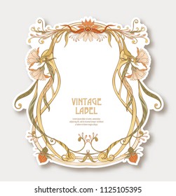 Label, sticker in art nouveau style Isolated on white background.. Label for products or cosmetics. Vintage, old, retro style. Stock vector illustration.