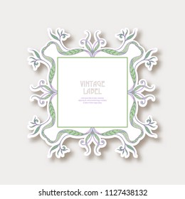 Label, sticker in art nouveau style Isolated on white background.. Label for products or cosmetics. Vintage, old, retro style. Stock vector illustration.