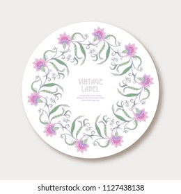 Label, sticker in art nouveau style Isolated on white background.. Label for products or cosmetics. Vintage, old, retro style. Stock vector illustration.
