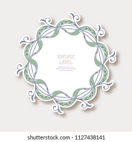 Label, sticker in art nouveau style Isolated on white background.. Label for products or cosmetics. Vintage, old, retro style. Stock vector illustration.