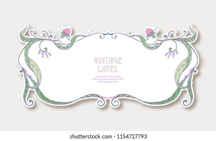 Label, sticker in art nouveau style Isolated on white background.. Label for products or cosmetics. Vintage, old, retro style. Stock vector illustration.