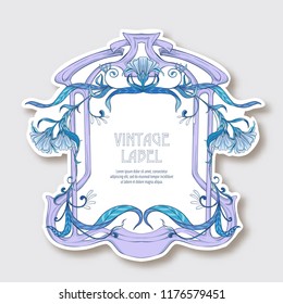 Label, sticker in art nouveau style Isolated on white background. Label for products or cosmetics. Vintage, old, retro style. Stock vector illustration.