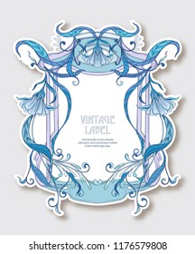 Label, sticker in art nouveau style Isolated on white background.. Label for products or cosmetics. Vintage, old, retro style. Stock vector illustration.