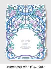 Label, sticker in art nouveau style Isolated on white background.. Label for products or cosmetics. Vintage, old, retro style. Stock vector illustration.