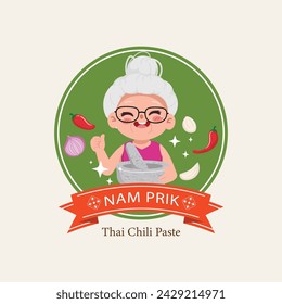 Label Sticker and Banner Sticker Nam Prik Thai Chili Paste Sauce. Logo vector design.
