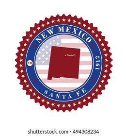 Label sticker cards of State New Mexico USA. Stylized badge with the name of the State, year of creation, the contour maps and the names abbreviations.