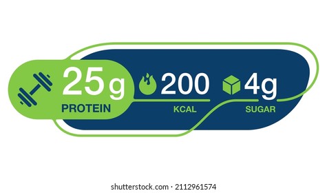 Label Sticker For Chocolate Bar Or Energy Drink - Value Of Protein, Sugar And Calories. Isolated Badge