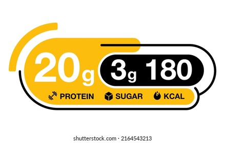 Label Sticker For Chocolate Bar Or Energy Drink - Value Of Protein, Sugar And Calories. Isolated Badge