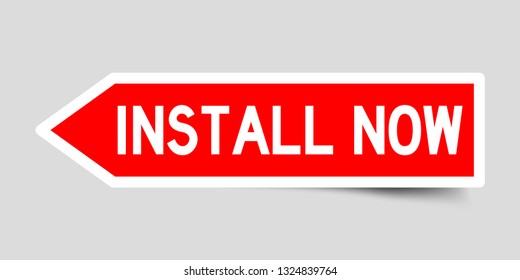 Label sticker in  color arrow shape as word install now on white background