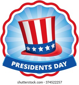 Label sticker Congratulations text for United States Presidents day illustration in a wave circle shape with a hat in the colors of the usa flag vector