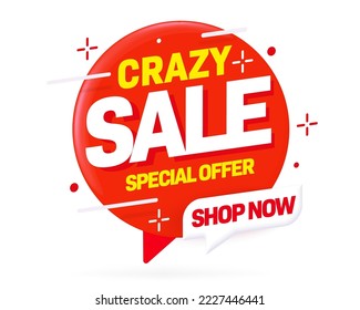 Label sticker with crazy sale special offer vector illustration. Discount offer promotion. Retail special clearance for purchase. Marketing and advertisement concept