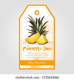 Label or sticker design with pineapple illustration. Natural pineapple jam. For natural or organic fruit products and health care goods.