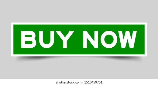 Label sticker in green color square shape as word buy now on white background
