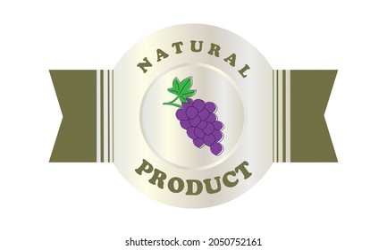 Label or sticker of organic food, fresh and natural grape product. Vector illustration for food market, e-commerce, restaurant, healthy living and food promotion