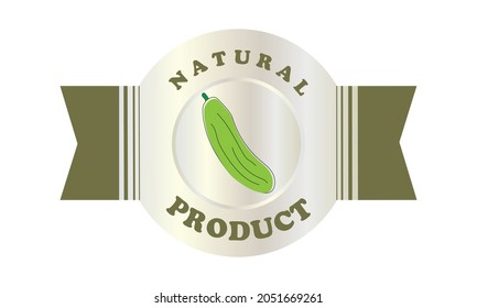 Label or sticker of organic food, fresh and natural cucumber product. Vector illustration for food market, e-commerce, restaurant, healthy living and food promotion