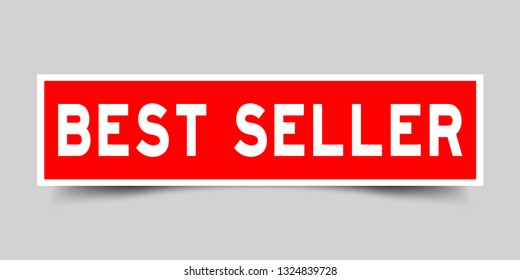 Label sticker in red color square shape as word best seller on white background