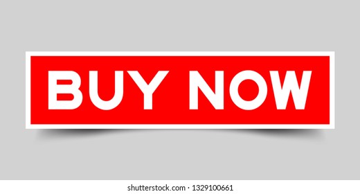 Label sticker in red color square shape as word buy now on white background