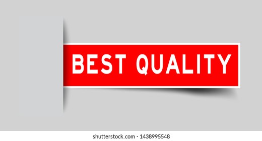 Label sticker red color in word best quality that inserted in gray background